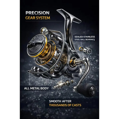 This Is a High-Efficiency Spinning Fishing Reel Featuring a Sturdy Handle, a High Gear Ratio, And a Strong Braking System, Ideal for Both Freshwater And Saltwater Fishing, Offering Smooth And Powerful High-Speed Performance
