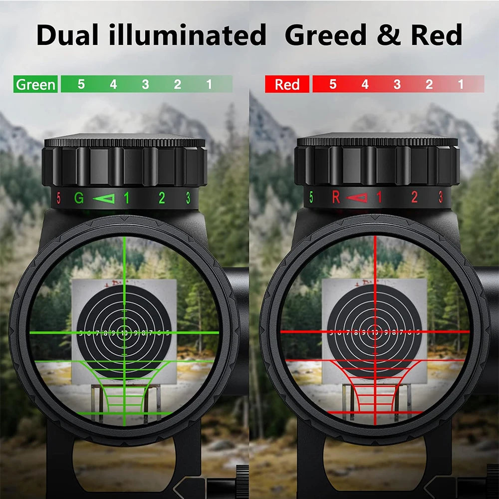 4-16x40 AO Tactical Scope Red Green Illuminated Hunting Sight with Mounts for 20mm Rail Long Range Scopes
