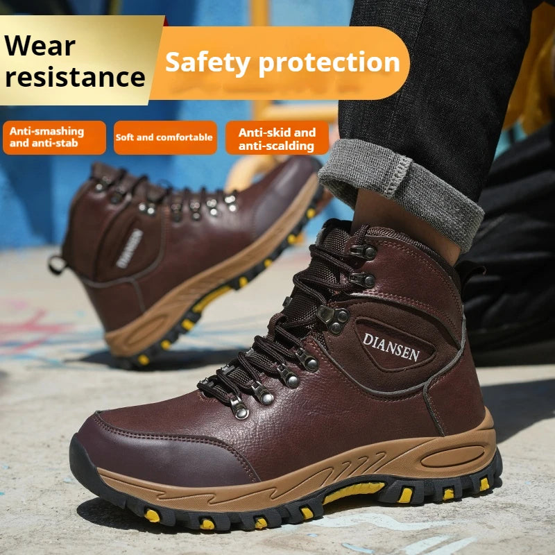High Top Men Work Shoes Anti-Puncture Anti-smash   Slip Resistant Wate Resistant Hiking Boots