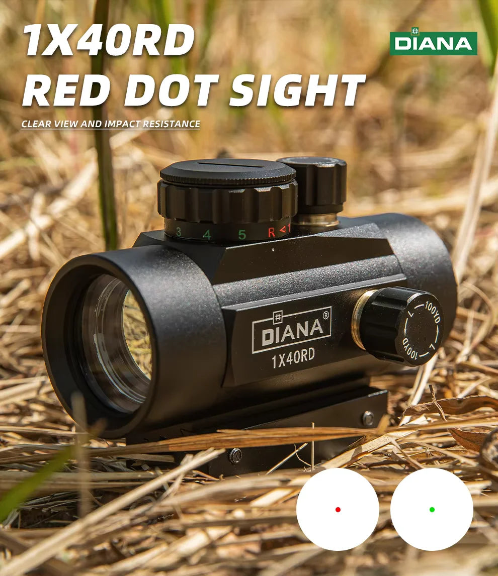 DIANA 1x40 Green Red Dot Scope Optics with 11/20mm Mount Outdoor Optical Tool Riflescope
