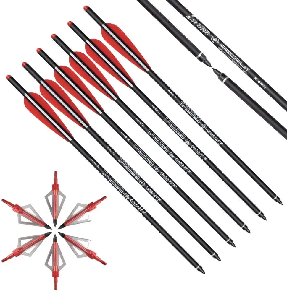 Elong Crossbow Bolts 20 Inch Carbon with Hunting Broadheads 6 Pack,
