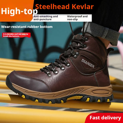 High Top Men Work Shoes Anti-Puncture Anti-smash   Slip Resistant Wate Resistant Hiking Boots