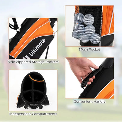 Youth Golf Set for Right Hand Includes 3 Fairway Wood 7 and 9 Irons Putter and Golf Stand Bag