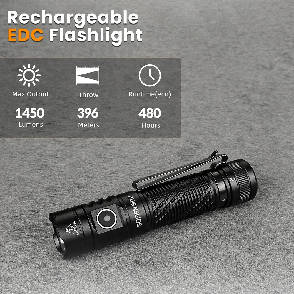 Flashlight 1450LM Powerful Light USB C Rechargeable Torch IP68 Waterproof