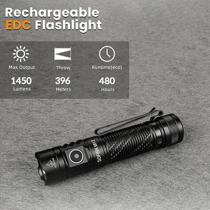 Flashlight 1450LM Powerful Light USB C Rechargeable Torch IP68 Waterproof