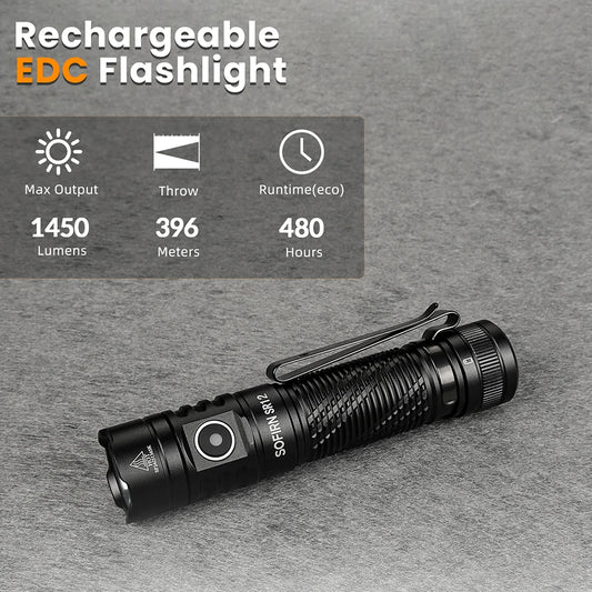 Flashlight 1450LM Powerful Light USB C Rechargeable Torch IP68 Waterproof