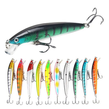 10Pcs Long Tail Minnow Fishing Lure 10cm 9g Floating Hard Bait Artificial Wobbler Crankbait