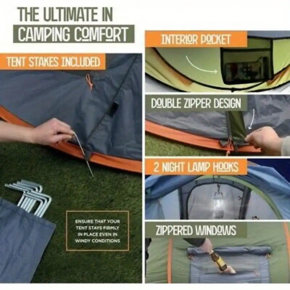 Camping Tent - 4-Person Easy Pop Up Tent Waterproof