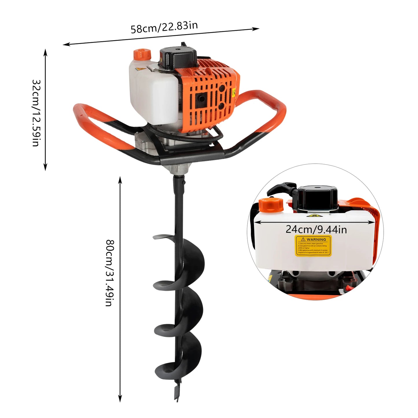 52cc 1460w Electric Post Hole Digger Earth Auger Garden Auger Spiral Earth Drill Bit Auger Drill Bit with 4", 6", 8" FC610g/Kw.H