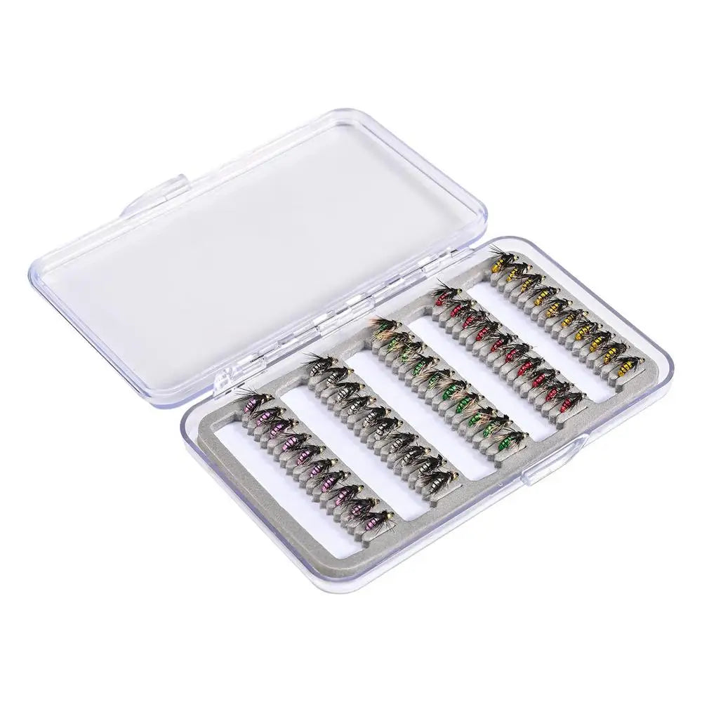 Fly Fishing Lure Kit 50X Artificial Fishing Baits With Storage Box Portable Fly Hook For Bass Trout Walleye Casual Activity Gear