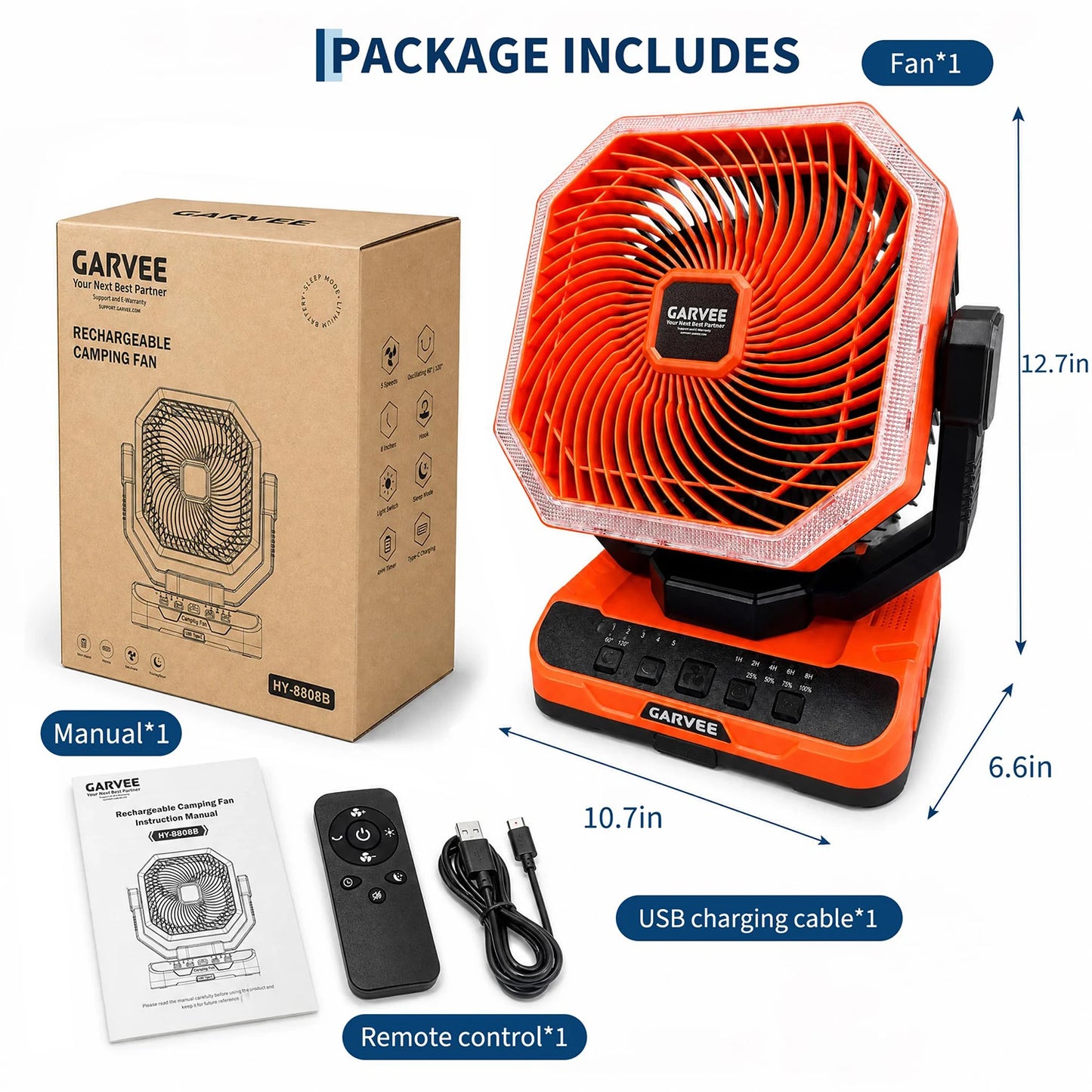 Portable Camping Fan 40000mAh Rechargeable Battery Powered Fan With Remote Timer LED Light 5 Speeds
