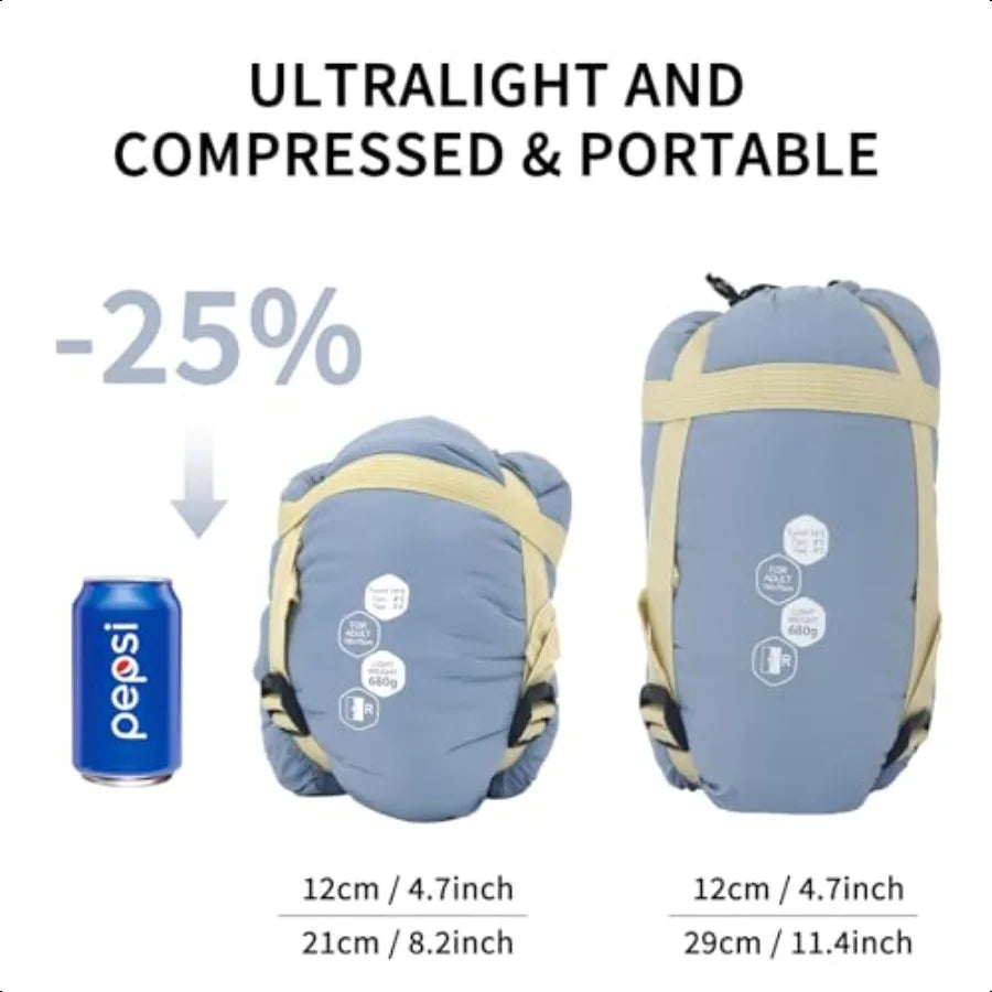 Ultralight Backpacking Sleeping Bag1.5lbs Waterproof 2Way Zipper for Teens Couples