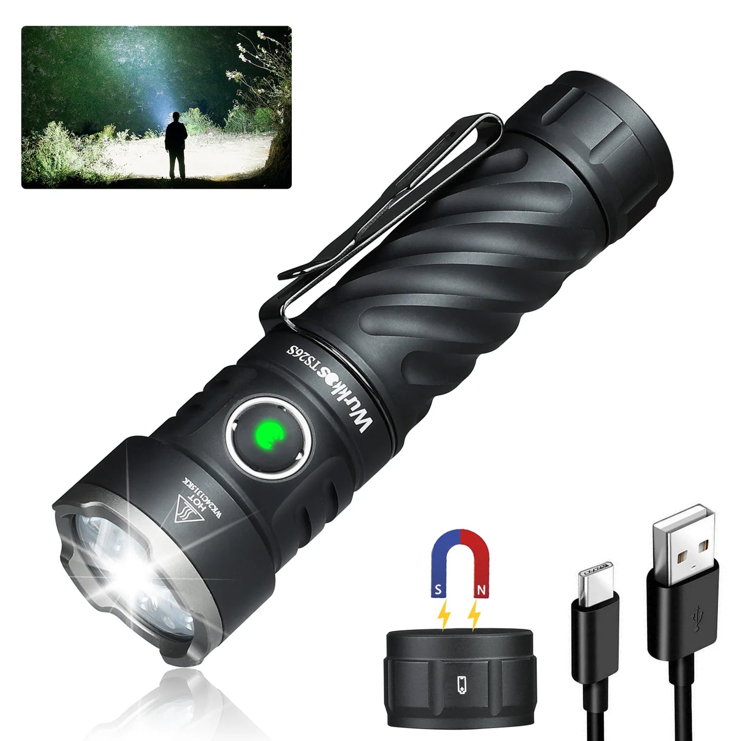 Rechargeable 21700 Powerful Flashlight 519A Max 3100LM IPX8 Magnet Tail