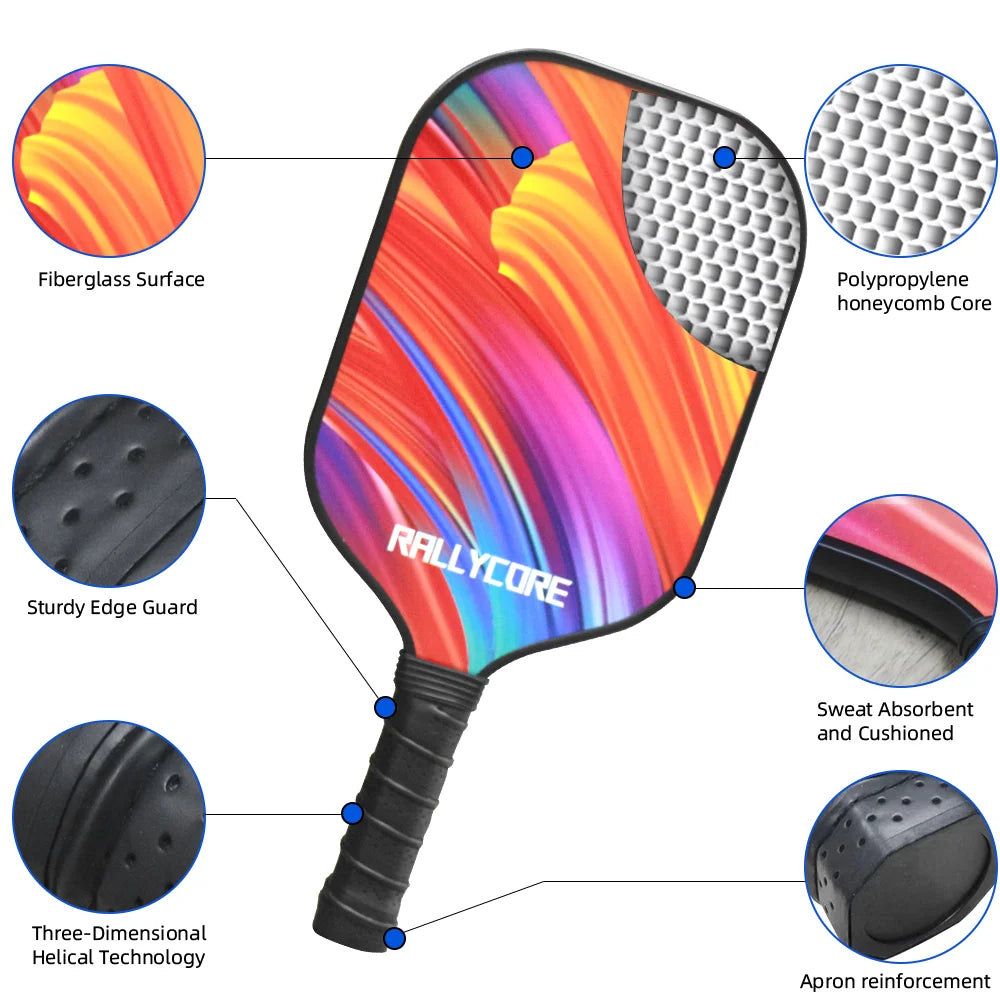 Pickleball Paddles Set of 2 with 4 Balls, Portable Carrying Bag, I Honeycomb Core