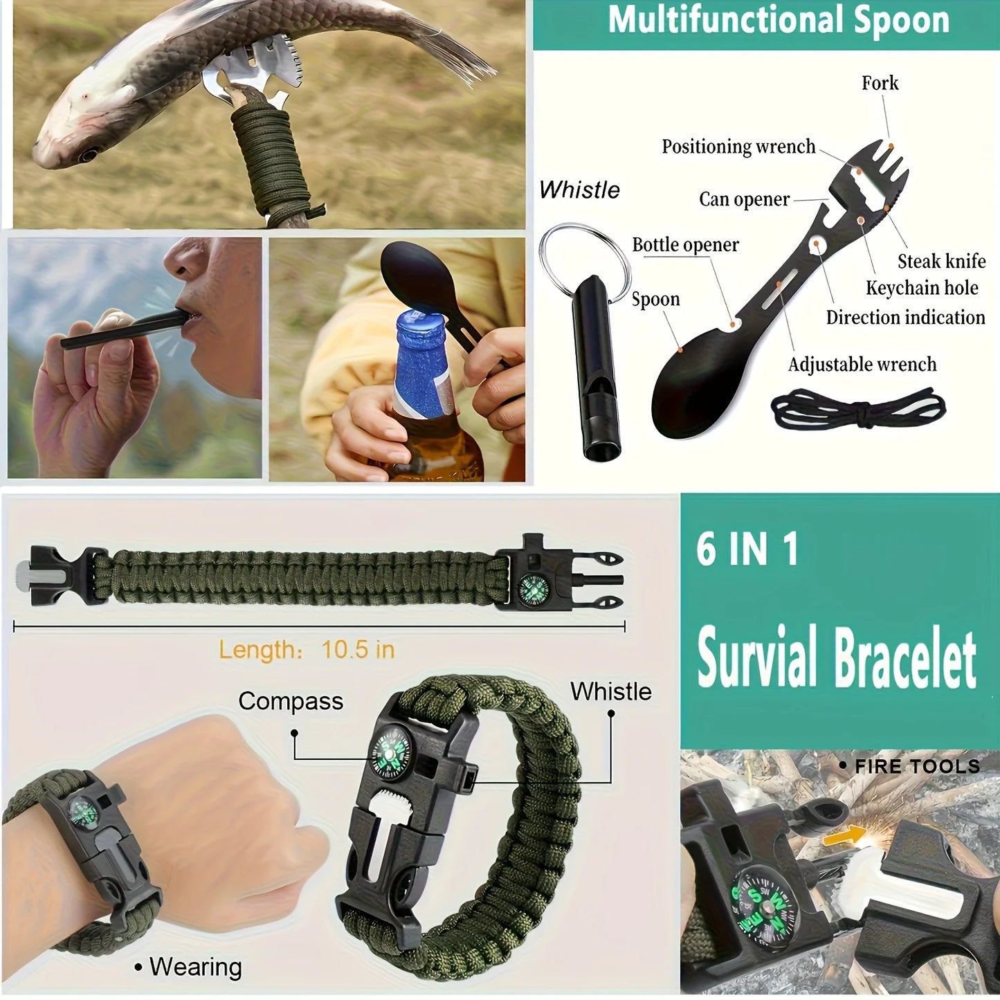 Ultimate Survival Gear Kit, 20-in-1 Emergency Survival Equipment & Tools,  for Camping, Hiking, and Outdoor Adventures