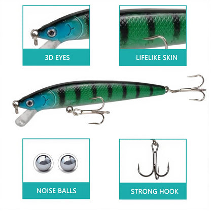 10Pcs Long Tail Minnow Fishing Lure 10cm 9g Floating Hard Bait Artificial Wobbler Crankbait
