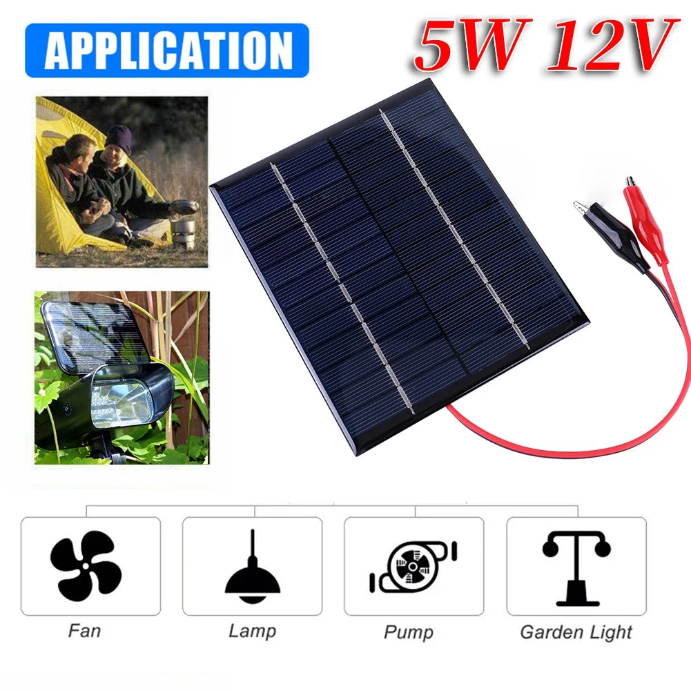 5W 12V Solar Panels Fast Charger Panel 136x110MM, 9-12V Battery Charging