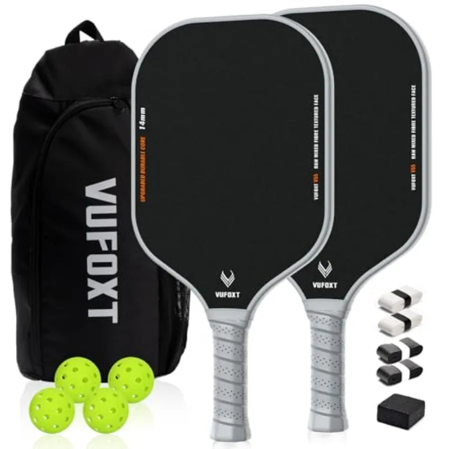 Pickleball Paddles Set of 2/4, USAPA Approved Carbon Fiber Surface Pickle Ball Set - 14mm PP Honeycomb Core of Lightweight Pick