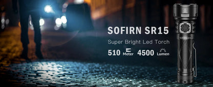 SOFIRN SR15 Rechargeable Flashlight 4500lm Super Bright Long Beam Distance EDC Torch for Camping Fishing