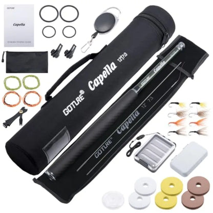 12Feet Rod Combo 24T 30T Carbon Fiber Backpacking Fly Fishing Kit with 30 Flies Tippet and Storage Bag