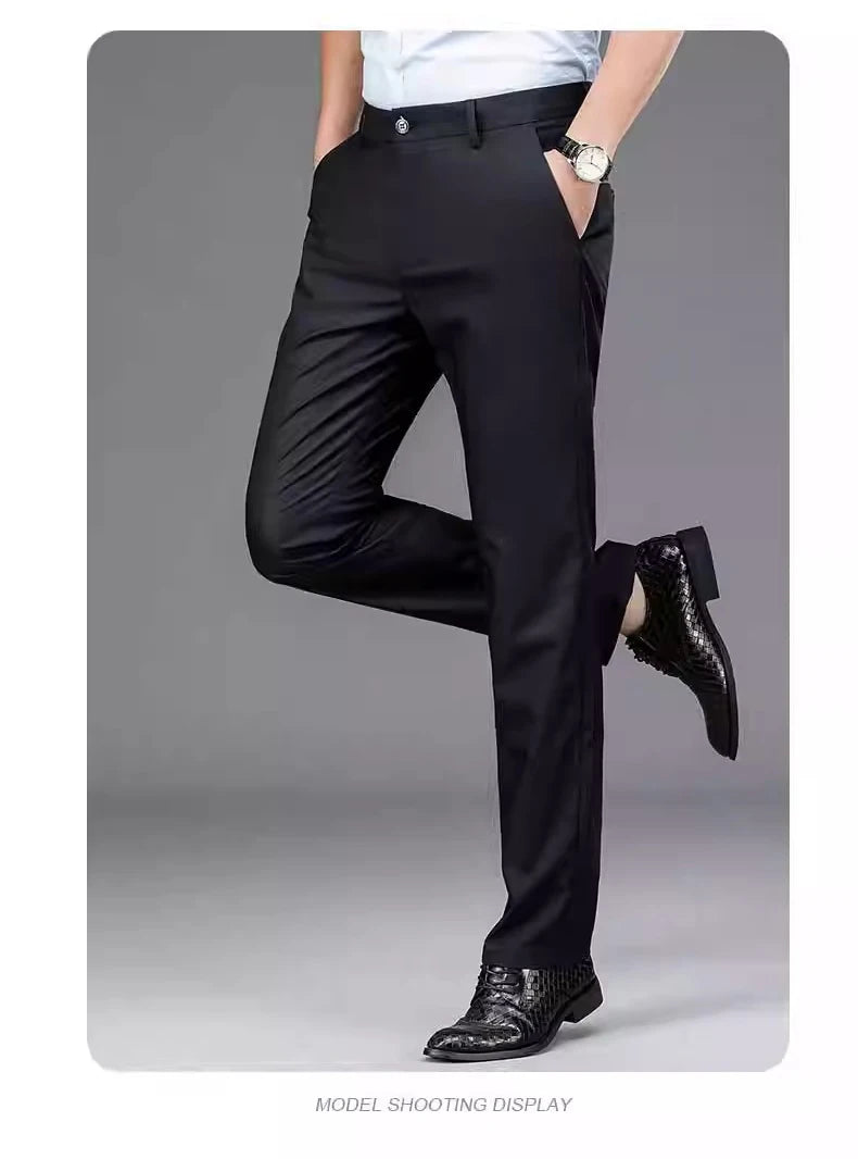 Male Pants Stretch Black Smart Casual Men's Trousers  Quick Dry