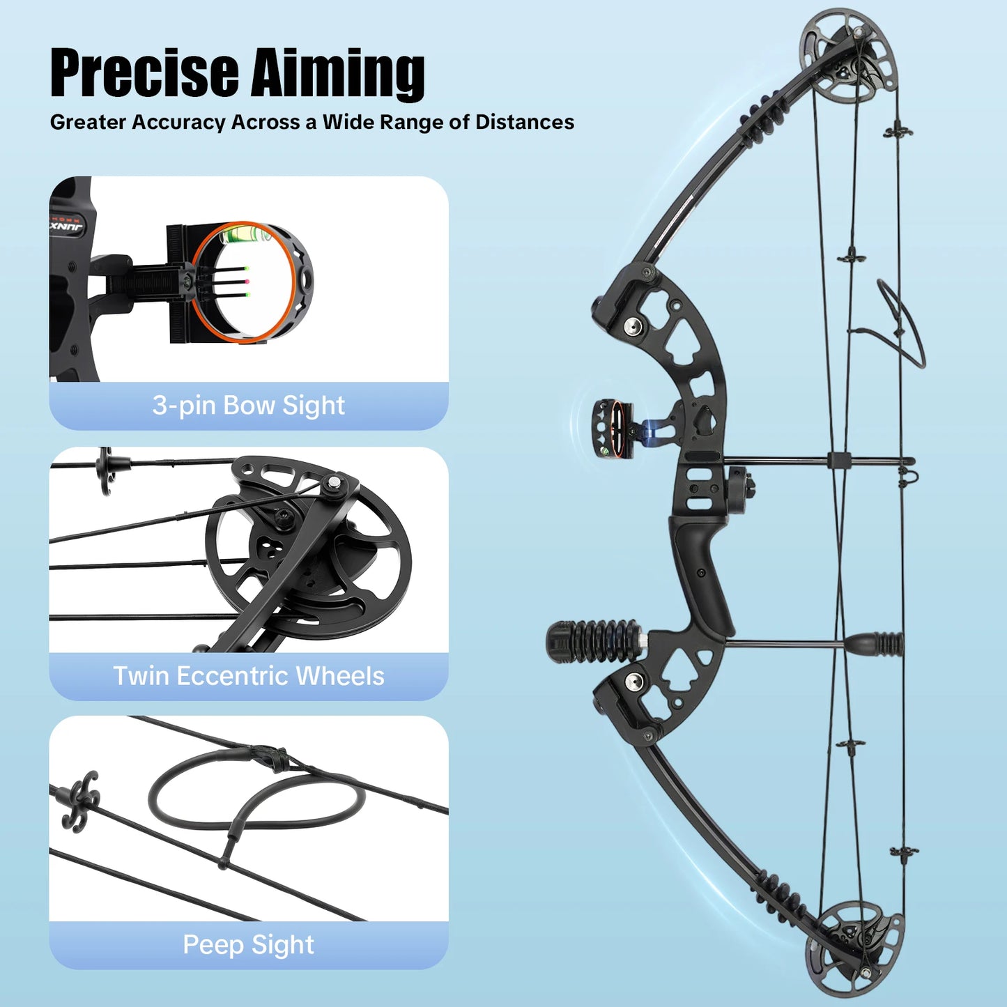 Compound Bow For Adults, Right Hand, Hunting Kit: 3 Pin Lighted Sight For ] Hunting, Training