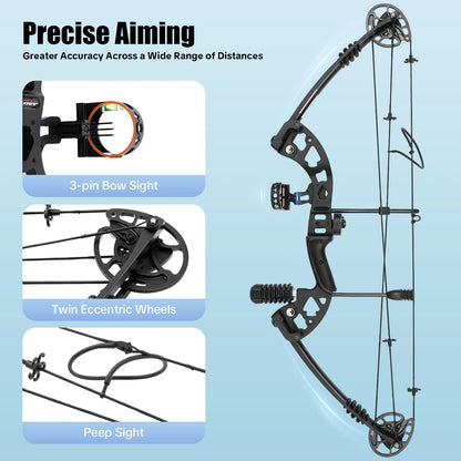Compound Bow For Adults, Right Hand, Hunting Kit: 3 Pin Lighted Sight For ] Hunting, Training