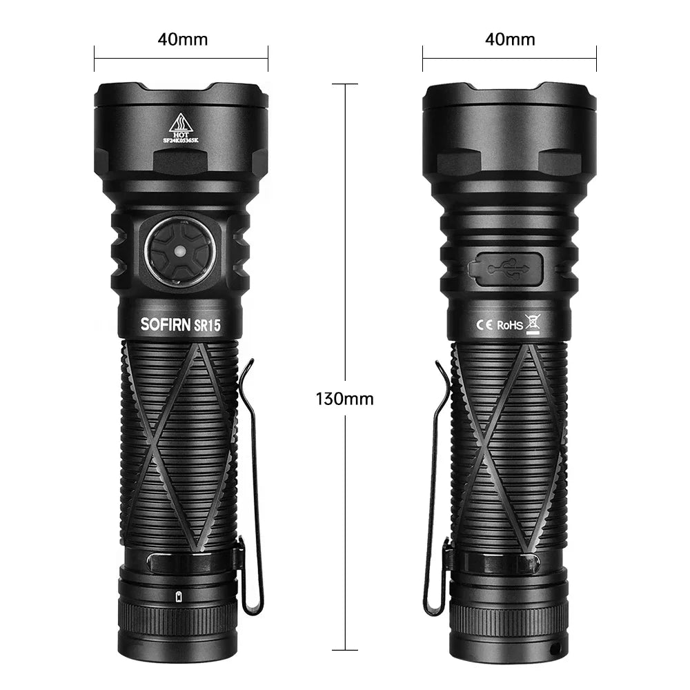 SOFIRN SR15 Rechargeable Flashlight 4500lm Super Bright Long Beam Distance EDC Torch for Camping Fishing