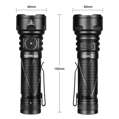 SOFIRN SR15 Rechargeable Flashlight 4500lm Super Bright Long Beam Distance EDC Torch for Camping Fishing