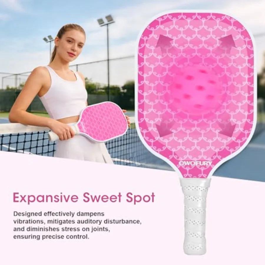 Fiberglass Pickleball Paddles Set of 2, Pickle Ball Racket Lightweight Honeycomb Core Control Paddle, with 4 Indoor Outdoor Bal