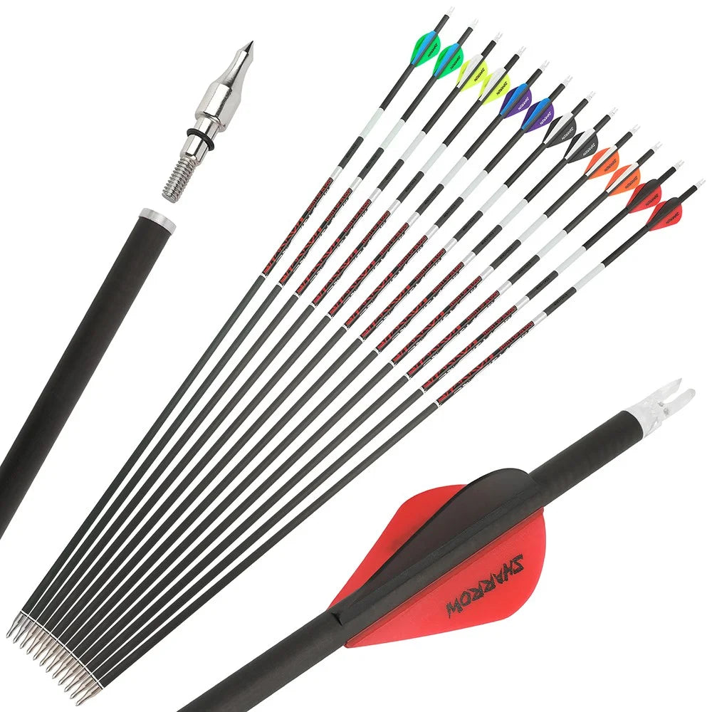Pure Carbon Arrows 12Pcs Multi-Spine 300/400/500 ±0.003" Straightness 6.2mm ID