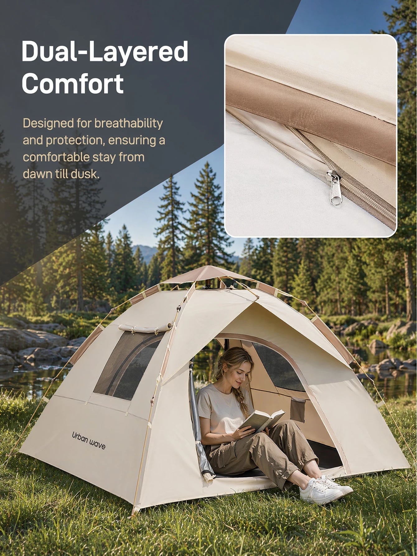 Automatic Pop-up Camping Tent, Windproof, Sunproof, and Waterproof, Portable and Foldable