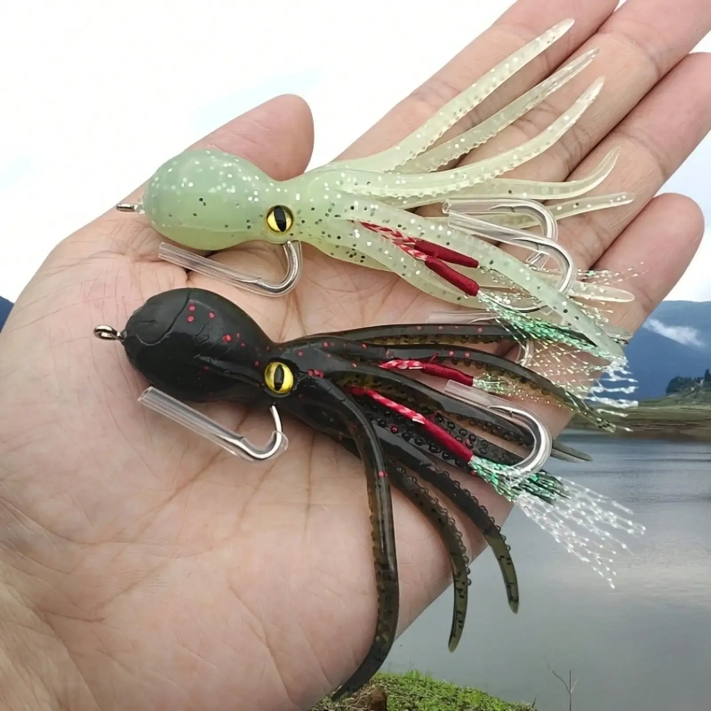 2pc/3pcs/4pcs Slow-Sinking Octopus Soft Bait With Hook, Artificial Lure For Sea Fishing, Freshwater Bait