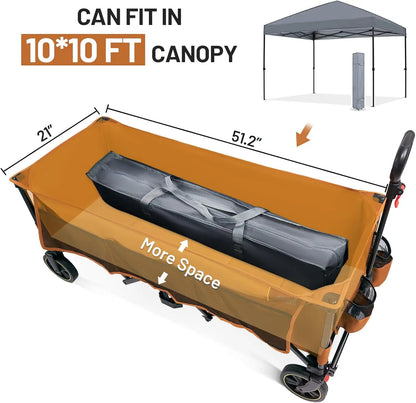 51.2'' Extended Collapsible Wagon Cart with Brakes and Cargo Net 350LBS  with Adjustable Handle