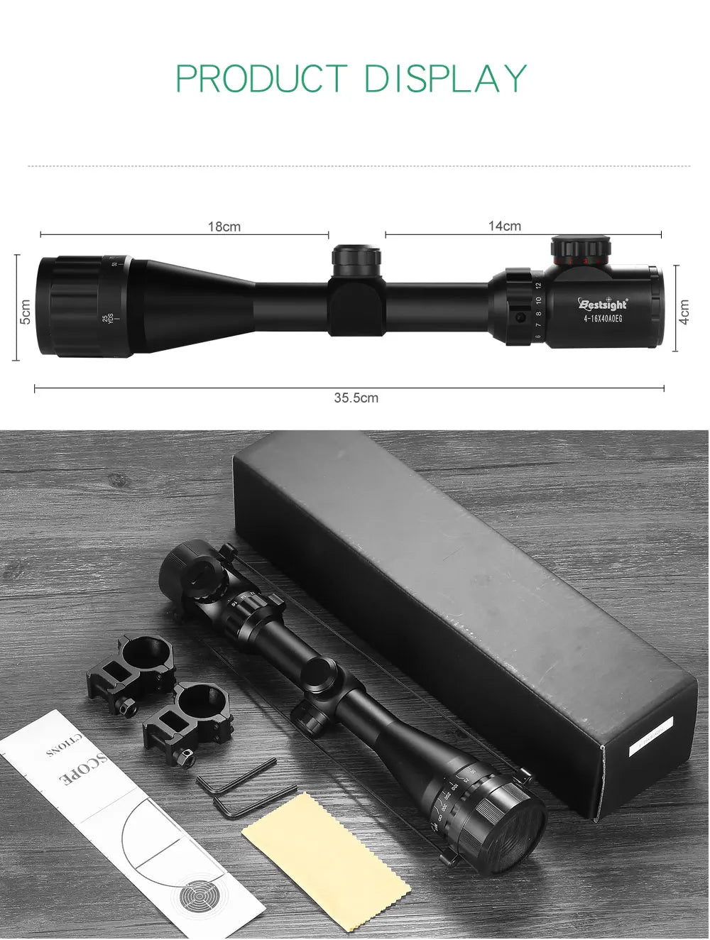 4-16x40 AO Tactical Scope Red Green Illuminated Hunting Sight with Mounts for 20mm Rail Long Range Scopes