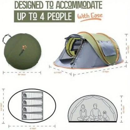 Camping Tent - 4-Person Easy Pop Up Tent Waterproof