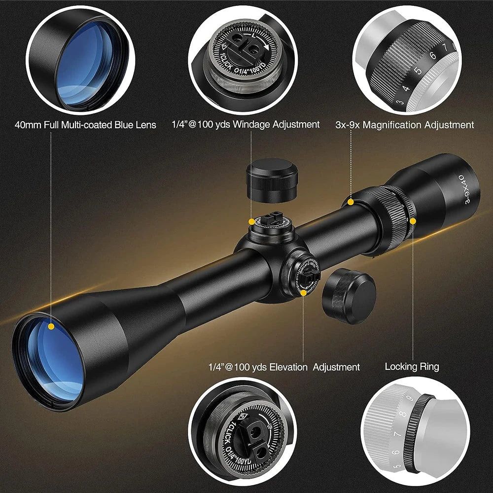3-9X40 Hunting Deer  Rifle Scope Wire Mil Dot Reticle