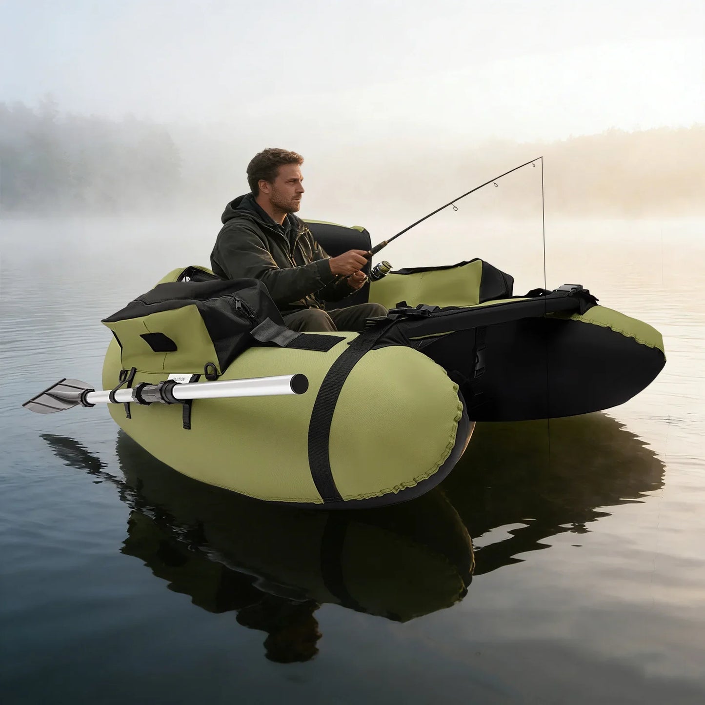 Inflatable Fishing Boat Waterproof Green 130kg/286.6lbs with Hand Air Pump for Fishing