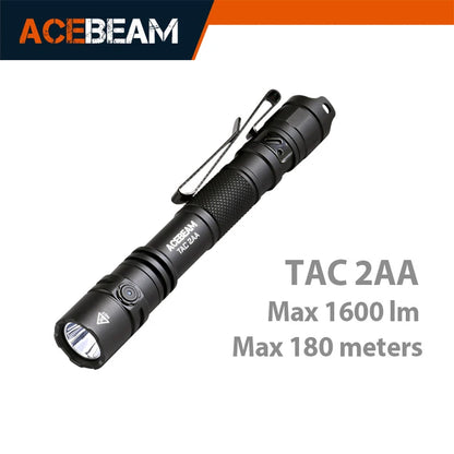 ACEBEAM TAC 2AA LED flashlight 1600 lumen 181 meters portable EDC flashlight USB-C rechargeable battery double buttons torch