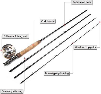 Lightweight Fly Fishing Rod Reel Combo with CNC Aluminum Alloy Reel, Complete Starter Package