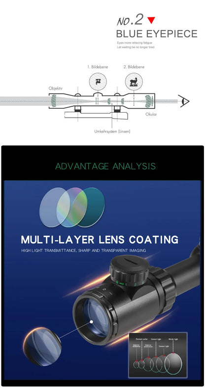 4-16x40 AO Tactical Scope Red Green Illuminated Hunting Sight with Mounts for 20mm Rail Long Range Scopes