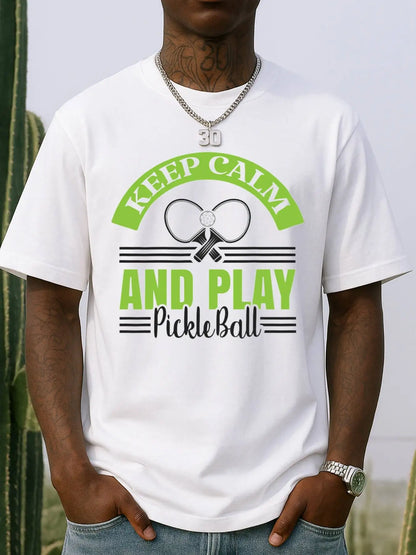 Men'S Funny Pickleball Graphic T-Shirt Keep Calm and Play Pickleball Slogan Available Soft Breathable Casual Athletic Wear