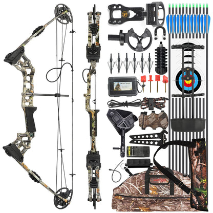 Adjustable Compound Bow Arrow Set with Spine 500 Carbon Arrows 20-70lbs 320FPS High-Strength Alloy Handle RH/LH
