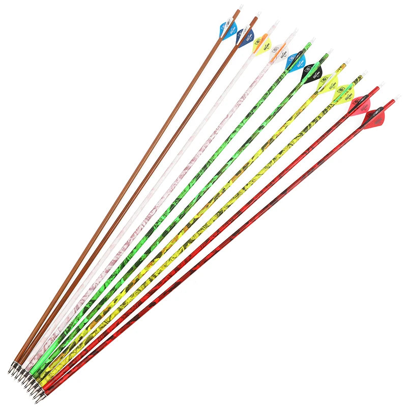 Archery Arrows 30 Inch Camo Mixed Carbon Spine 500 ID6.2mm with Rubber Vanes