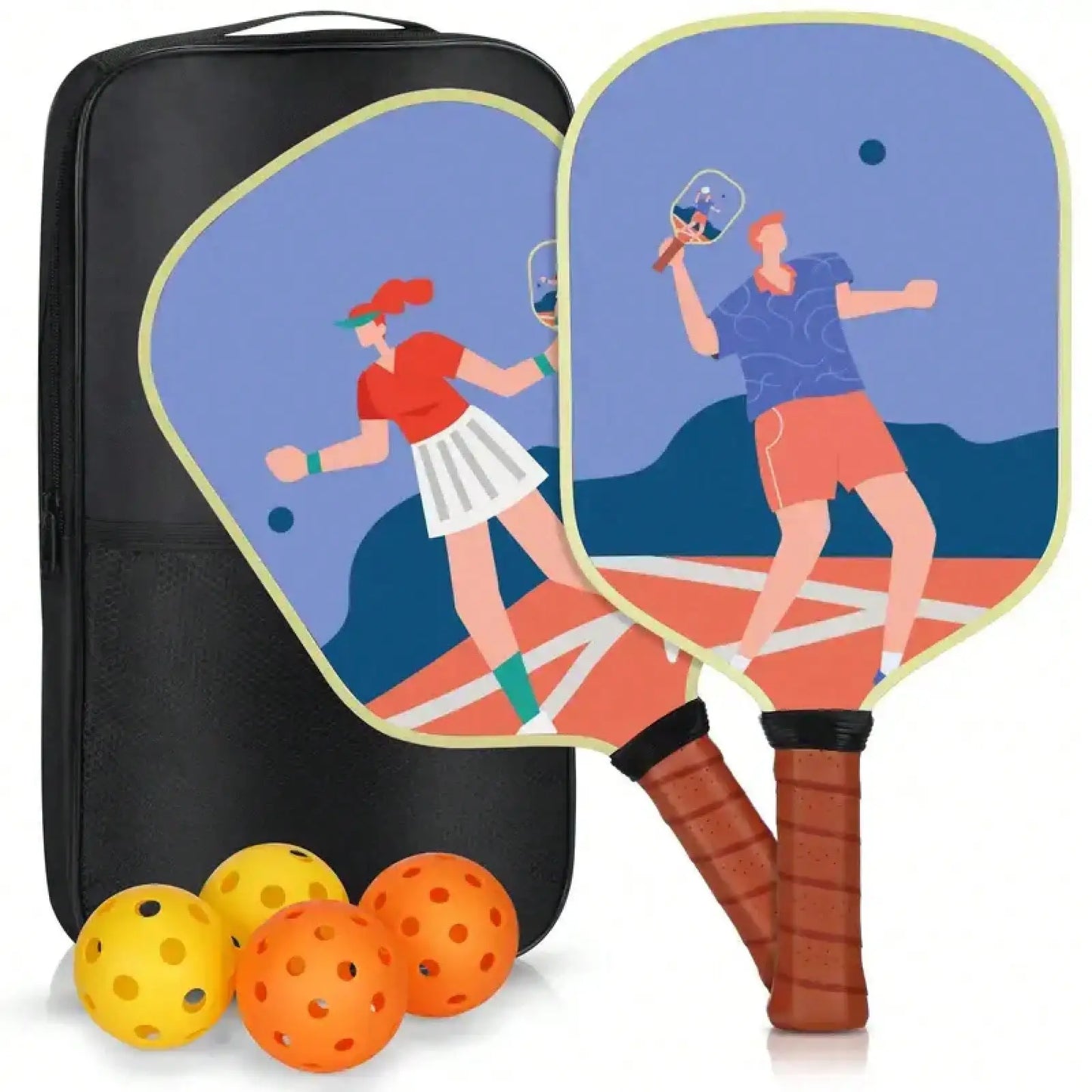 Pickleball Paddles,Double-Sided Pattern Pickle Ball PaddlesSet Of 2 With Non-Slip Ergonomic Absorbent Soft Grip PickleBall Rackets 2 Pack,Pickleball SetSport