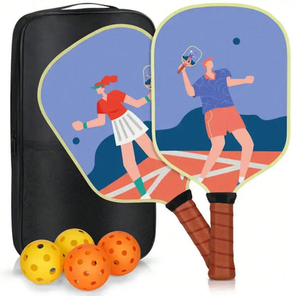 Pickleball Paddles,Double-Sided Pattern Pickle Ball PaddlesSet Of 2 With Non-Slip Ergonomic Absorbent Soft Grip PickleBall Rackets 2 Pack,Pickleball SetSport