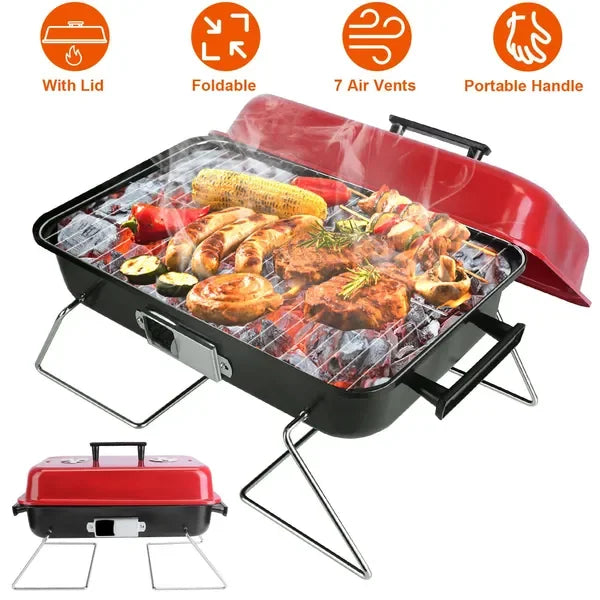 Portable Barbecue Smoker Charcoal Grill Outdoor Tabletop Grill Small Folding With Lid