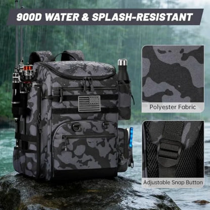 25L Fishing Backpack Water Resistant Fishing Tackle Bag with 2 Rod Holders Tackle Storage Bag for Anglers Bag Only