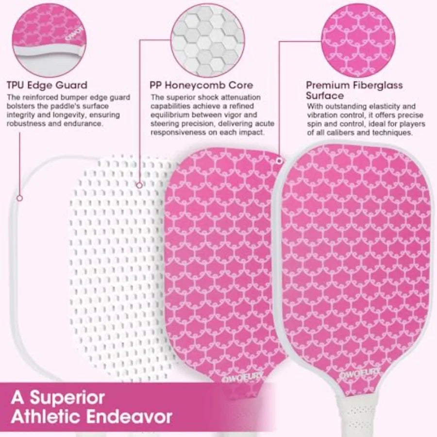 Fiberglass Pickleball Paddles Set of 2, Pickle Ball Racket Lightweight Honeycomb Core Control Paddle, with 4 Indoor Outdoor Bal