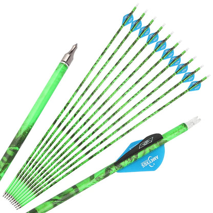 Archery Arrows 30 Inch Camo Mixed Carbon Spine 500 ID6.2mm with Rubber Vanes
